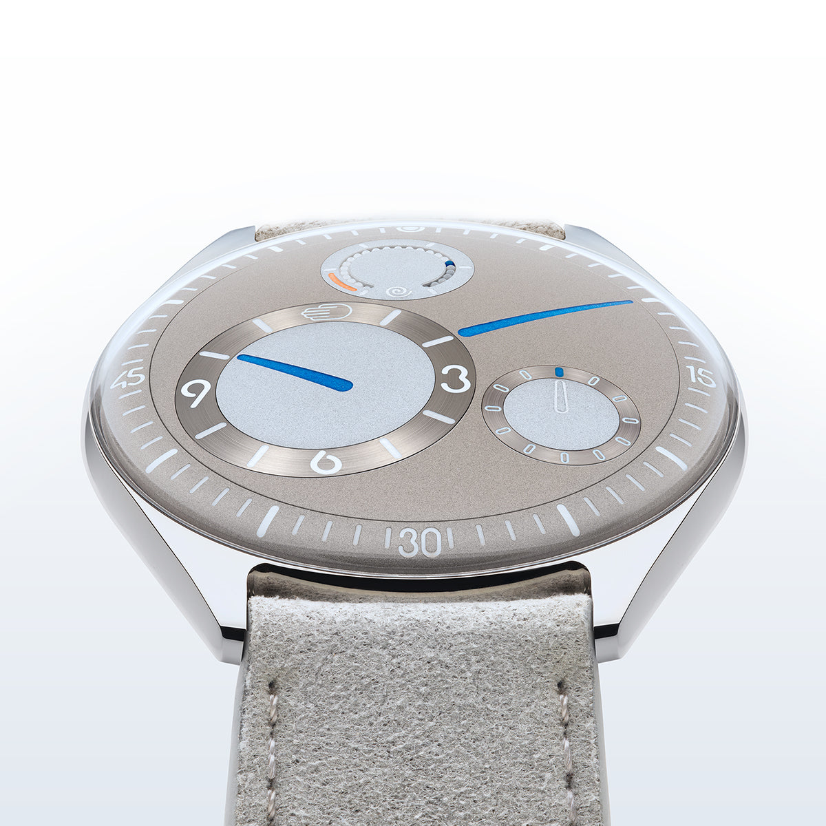 Close view of the Ressence Type 11 Latte dial and case