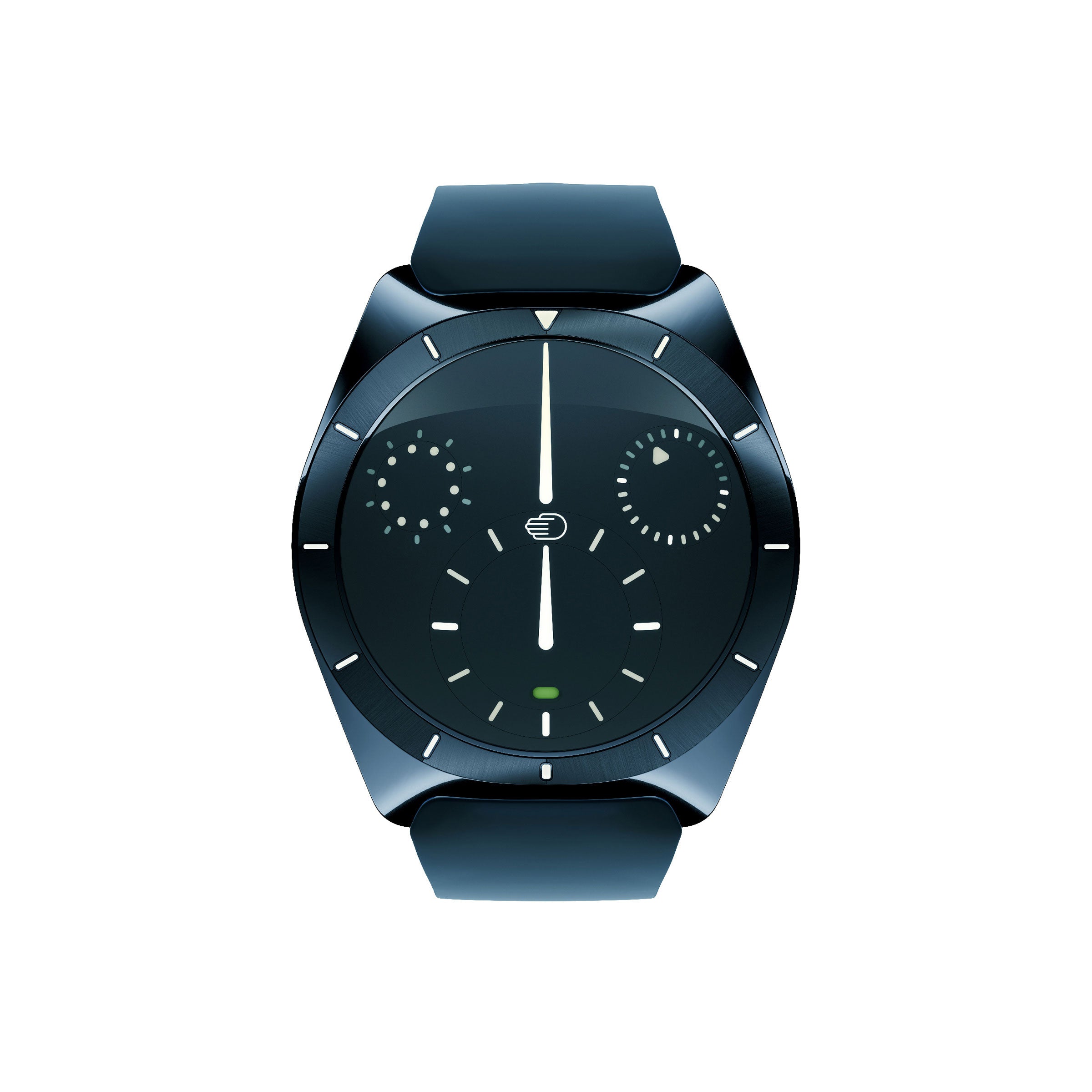 The Ressence Type 10 DN in Dark Night blue, viewed from the front.